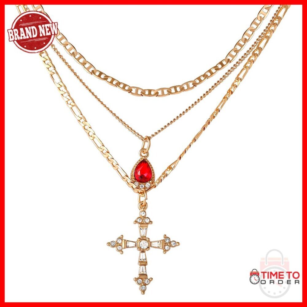 Gold-Tone 3-Strand Cross Necklace with Adjustable Length, Pendant Jewelry